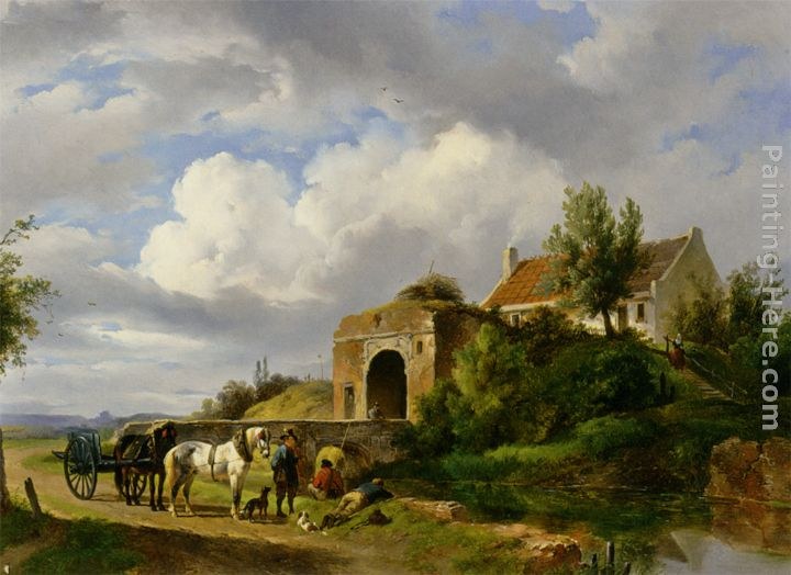 Wouter Verschuur Anglers and a Traveller on the Waterside